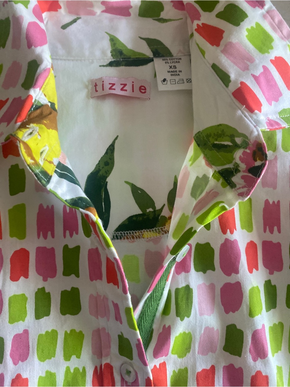 Tizzie Printed Button-Down Shirt - Pink & Green Brushstroke - Picture 2 of 3